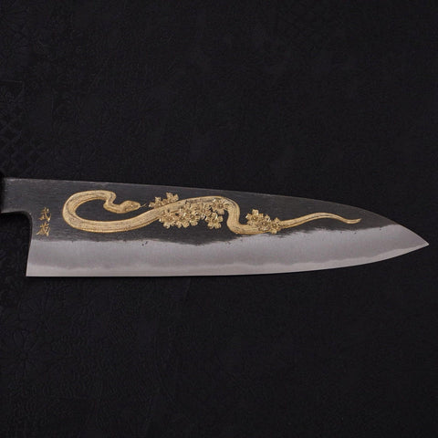 Gyuto Blue Steel #2 Kurouchi Chokin Snake-Sakura Buffalo Ebony Handle 210mm (8.3”)-[Musashi]-[Japanese-Kitchen-Knives]