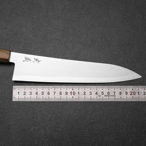 Gyuto Blue Steel #2 Polished Stainless Clad Olive Handle 210mm (8.3”)-[Musashi]-[Japanese-Kitchen-Knives]