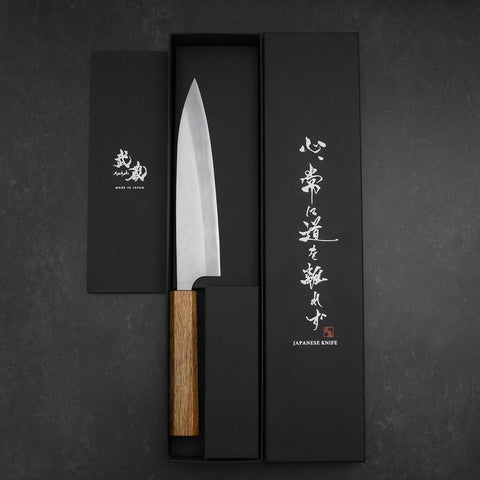 Gyuto Blue Steel #2 Stainless Clad Polished Oak Handle 165mm-[Musashi]-[Japanese-Kitchen-Knives]
