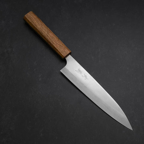 Gyuto Blue Steel #2 Stainless Clad Polished Oak Handle 165mm-[Musashi]-[Japanese-Kitchen-Knives]