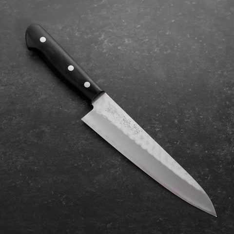 Gyuto Blue Steel #2 Stainless Clad Tsuchime Western Black Handle 180mm-[Musashi]-[Japanese-Kitchen-Knives]