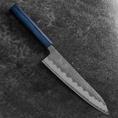 Gyuto Blue Super Tsuchime Dark Blue Urushi Handle 210mm (8.3”)-[Musashi]-[Japanese-Kitchen-Knives]