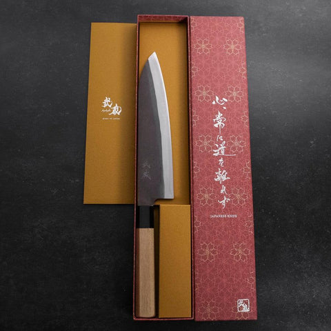 Gyuto Blue Steel #1 Kurouchi Stainless Clad Buffalo Magnolia Handle 210mm-[Musashi]-[Japanese-Kitchen-Knives]