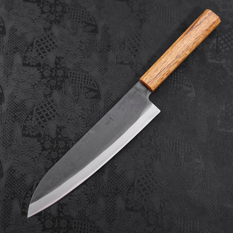 Gyuto Blue Steel #1 Kurouchi Stainless Clad Oak Handle 210mm-[Musashi]-[Japanese-Kitchen-Knives]