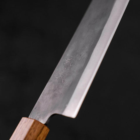 Gyuto Blue Steel #1 Kurouchi Stainless Clad Oak Handle 210mm-[Musashi]-[Japanese-Kitchen-Knives]