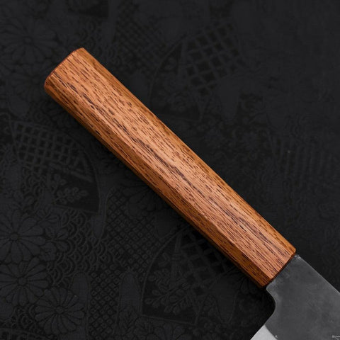 Gyuto Blue Steel #1 Kurouchi Stainless Clad Oak Handle 210mm-[Musashi]-[Japanese-Kitchen-Knives]