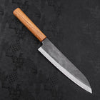 Gyuto Blue Steel #1 Kurouchi Stainless Clad Oak Handle 210mm-[Musashi]-[Japanese-Kitchen-Knives]