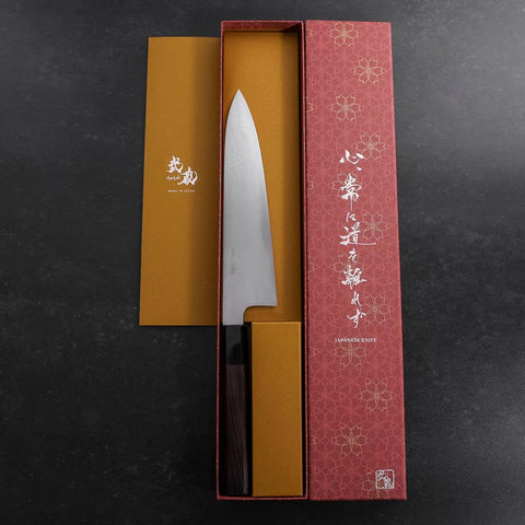 Gyuto Blue Steel #1 Suminagashi Mango de Ébano con Cuerno de Búfalo 180 mm