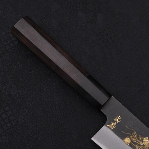 Gyuto Blue Steel #2 Kurouchi Chokin Dragon Buffalo Ebony Handle 210mm-[Musashi]-[Japanese-Kitchen-Knives]