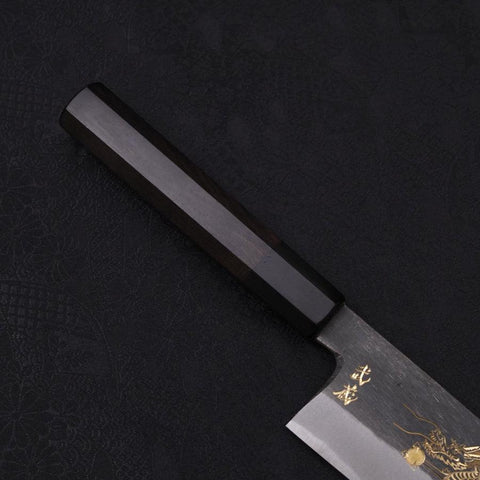 Gyuto Blue Steel #2 Kurouchi Chokin Dragon Buffalo Ebony Handle 240mm-[Musashi]-[Japanese-Kitchen-Knives]