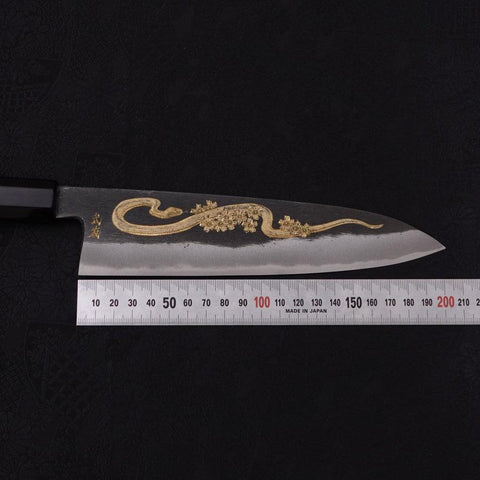 Gyuto Blue Steel #2 Kurouchi Chokin Snake-Sakura Buffalo Ebony Handle 210mm-[Musashi]-[Japanese-Kitchen-Knives]
