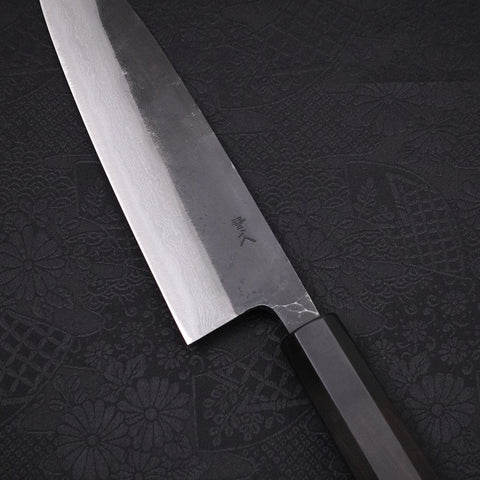 Gyuto Blue Steel #2 Kurouchi Damascus Buffalo Ebony Handle 180mm-[Musashi]-[Japanese-Kitchen-Knives]
