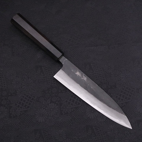 Gyuto Blue Steel #2 Kurouchi Damascus Buffalo Ebony Handle 180mm-[Musashi]-[Japanese-Kitchen-Knives]