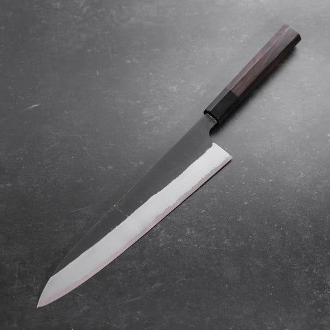 Gyuto Blue Steel #2 Kurouchi Damascus Chokin Dragon Buffalo Ebony Handle 240mm-[Musashi]-[Japanese-Kitchen-Knives]