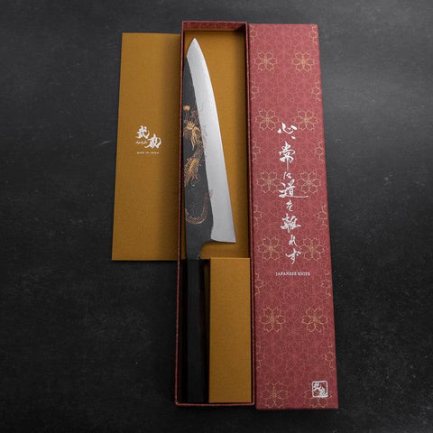 Gyuto Blue Steel #2 Kurouchi Damascus Chokin Dragon Buffalo Ebony Handle 240mm-[Musashi]-[Japanese-Kitchen-Knives]