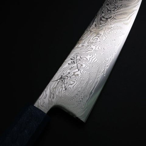 Gyuto SLD Wave Nickel Damascus Blue Urushi Handle 180mm-[Musashi]-[Japanese-Kitchen-Knives]