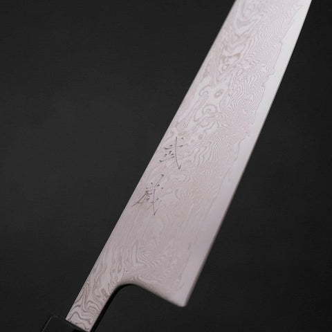Gyuto SLD Wave Nickel Damascus Buffalo Ebony Handle 180mm-[Musashi]-[Japanese-Kitchen-Knives]