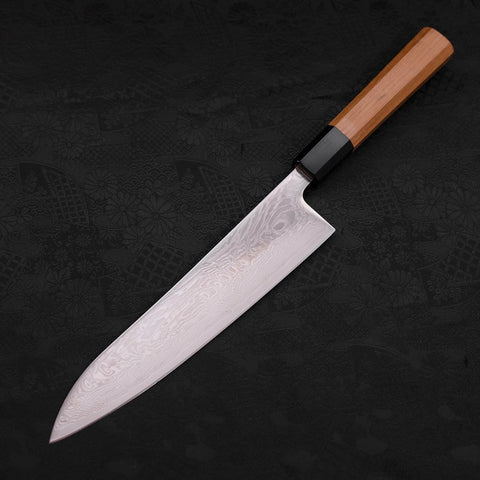 Gyuto SLD Wave Nickel Damascus Buffalo Teak Handle 210mm (8.3”)-[Musashi]-[Japanese-Kitchen-Knives]