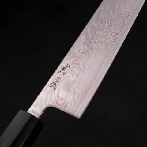 Gyuto SLD Wave Nickel Damascus Buffalo Teak Handle 210mm (8.3”)-[Musashi]-[Japanese-Kitchen-Knives]