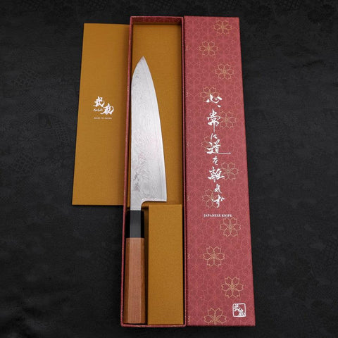 Gyuto SLD Wave Nickel Damascus Buffalo Teak Handle 210mm (8.3”)-[Musashi]-[Japanese-Kitchen-Knives]