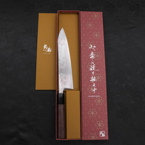 Gyuto SLD Damasco Níquel Ondulado Mango de Wengué con Cuerno de Búfalo 210 mm