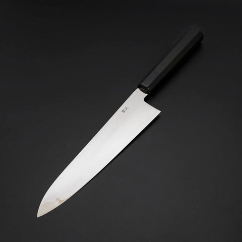 Gyuto Silver Steel #3 Mirror Honyaki Buffalo Ebony Handle 240mm (9.4”)-[Musashi]-[Japanese-Kitchen-Knives]