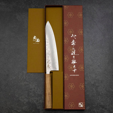 Gyuto Silver Steel #3 Nashiji Olive Handle 210mm (8.3”)-[Musashi]-[Japanese-Kitchen-Knives]
