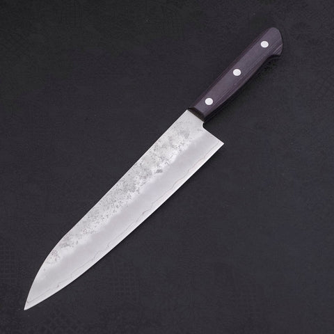 Gyuto Silver Steel #3 Nashiji Western Purple Handle 210mm-[Musashi]-[Japanese-Kitchen-Knives]