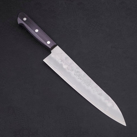 Gyuto Silver Steel #3 Nashiji Western Purple Handle 210mm-[Musashi]-[Japanese-Kitchen-Knives]