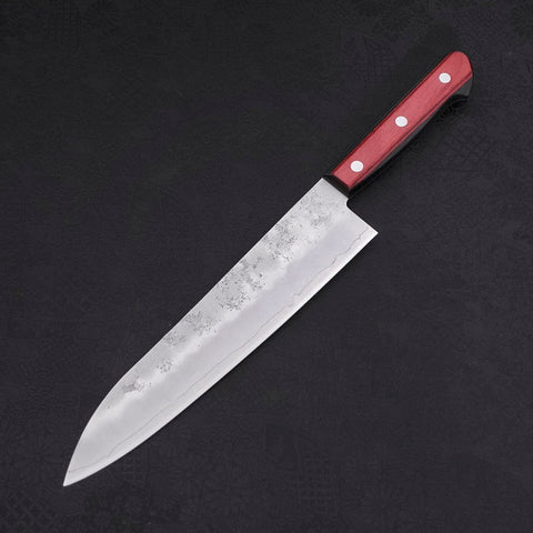 Gyuto Silver Steel #3 Nashiji Western Red Handle 210mm-[Musashi]-[Japanese-Kitchen-Knives]