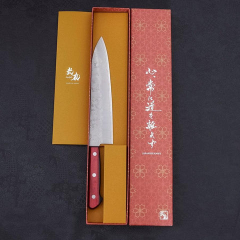 Gyuto Silver Steel #3 Nashiji Western Red Handle 210mm-[Musashi]-[Japanese-Kitchen-Knives]