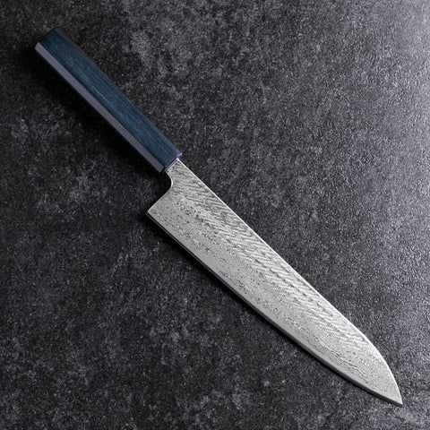 Gyuto Silver Steel #3 Nawame Damascus Dark Blue Urushi Handle 240mm-[Musashi]-[Japanese-Kitchen-Knives]