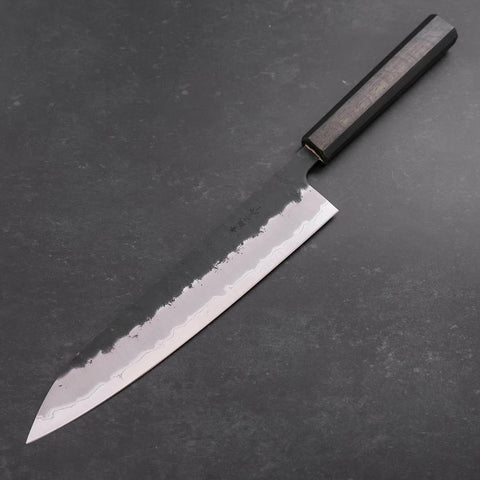 Gyuto Stainless Clad Blue Super Kurouchi Nashiji Green Urushi Handle 240mm-[Musashi]-[Japanese-Kitchen-Knives]