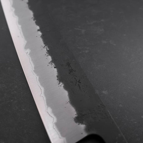 Gyuto Stainless Clad Blue Super Kurouchi Nashiji Green Urushi Handle 240mm-[Musashi]-[Japanese-Kitchen-Knives]