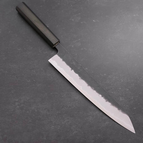Gyuto Stainless Clad Blue Super Kurouchi Nashiji Green Urushi Handle 240mm-[Musashi]-[Japanese-Kitchen-Knives]