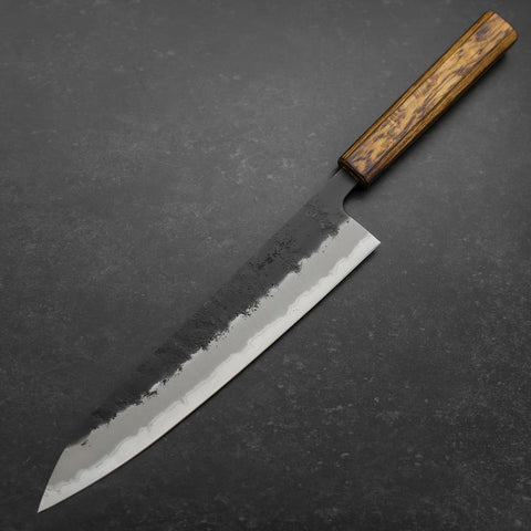 Gyuto Stainless Clad Blue Super Kurouchi Nashiji Sumi Urushi Handle 240mm-[Musashi]-[Japanese-Kitchen-Knives]