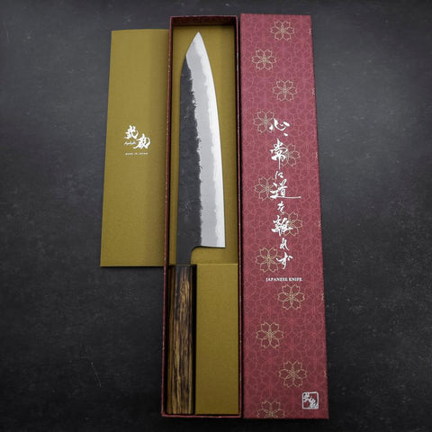 Gyuto Stainless Clad Blue Super Kurouchi Nashiji Sumi Urushi Handle 240mm-[Musashi]-[Japanese-Kitchen-Knives]