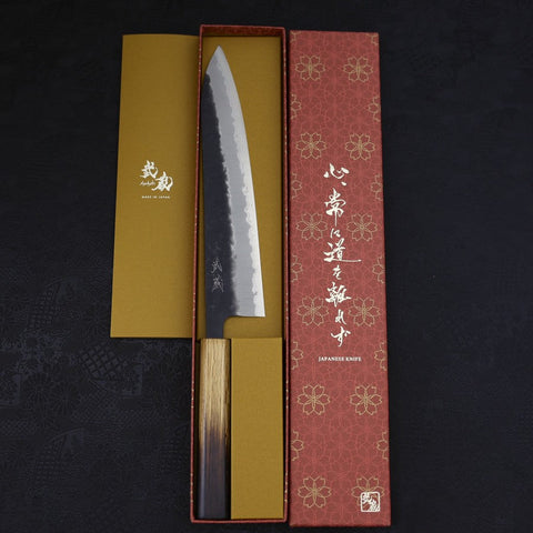 Gyuto Stainless Clad Blue Super Kurouchi Nashiji Yaki Urushi Handle 240mm-[Musashi]-[Japanese-Kitchen-Knives]