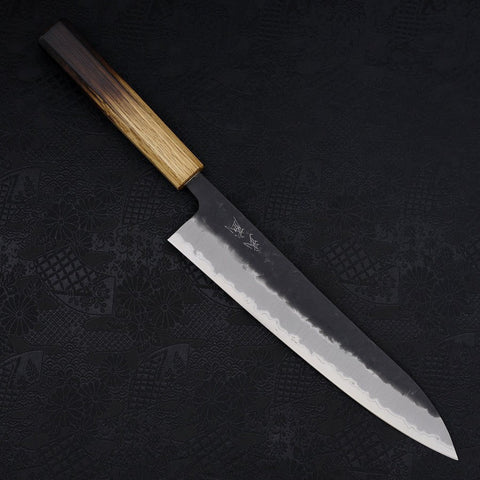 Gyuto Stainless Clad Blue Super Kurouchi Nashiji Yaki Urushi Handle 240mm-[Musashi]-[Japanese-Kitchen-Knives]