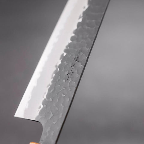 Gyuto Stainless Clad Blue Super Kurouchi Tsuchime Yaki Urushi Handle 240mm-[Musashi]-[Japanese-Kitchen-Knives]