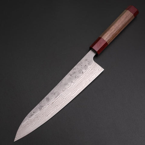 Gyuto Sweden Stainless Steel Nashiji Washi Damascus Walnut Handle 210mm-[Musashi]-[Japanese-Kitchen-Knives]