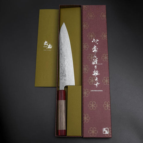 Gyuto Sweden Stainless Steel Nashiji Washi Damascus Walnut Handle 210mm-[Musashi]-[Japanese-Kitchen-Knives]