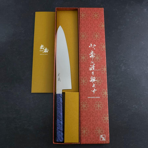 Gyuto VG-10 Damascus Blue Birch Handle 210mm (8.3”)-[Musashi]-[Japanese-Kitchen-Knives]