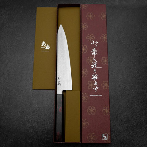 Gyuto VG-10 Damascus Yamanaka Black Urushi Handle 210mm (8.3”)-[Musashi]-[Japanese-Kitchen-Knives]