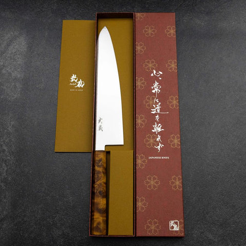 Gyuto VG-10 Damascus Yellow-Brown Birch Handle 240mm-[Musashi]-[Japanese-Kitchen-Knives]