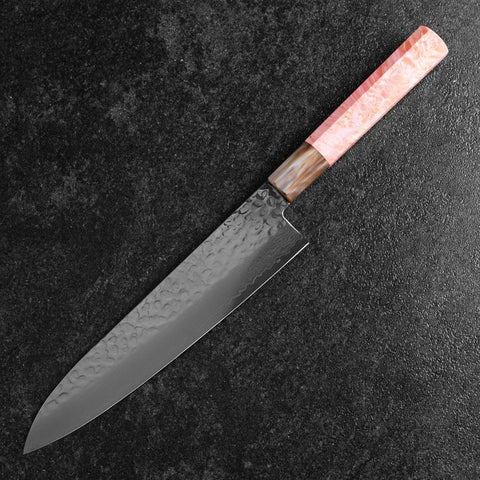 Gyuto VG-10 Mirror Tsuchime Damascus Dark Pink Buffalo Maple Handle 210mm (8.3”)-[Musashi]-[Japanese-Kitchen-Knives]