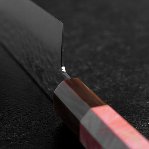 Gyuto VG-10 Mirror Tsuchime Damascus Dark Pink Buffalo Maple Handle 210mm (8.3”)-[Musashi]-[Japanese-Kitchen-Knives]