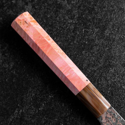 Gyuto VG-10 Mirror Tsuchime Damascus Dark Pink Buffalo Maple Handle 210mm (8.3”)-[Musashi]-[Japanese-Kitchen-Knives]