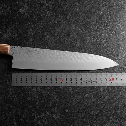 Gyuto VG-10 Mirror Tsuchime Damascus Dark Pink Buffalo Maple Handle 210mm (8.3”)-[Musashi]-[Japanese-Kitchen-Knives]