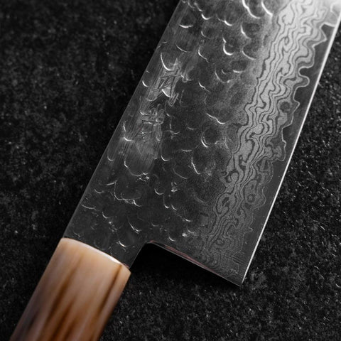 Gyuto VG-10 Mirror Tsuchime Damascus Dark Pink Buffalo Maple Handle 240mm (9.4”)-[Musashi]-[Japanese-Kitchen-Knives]